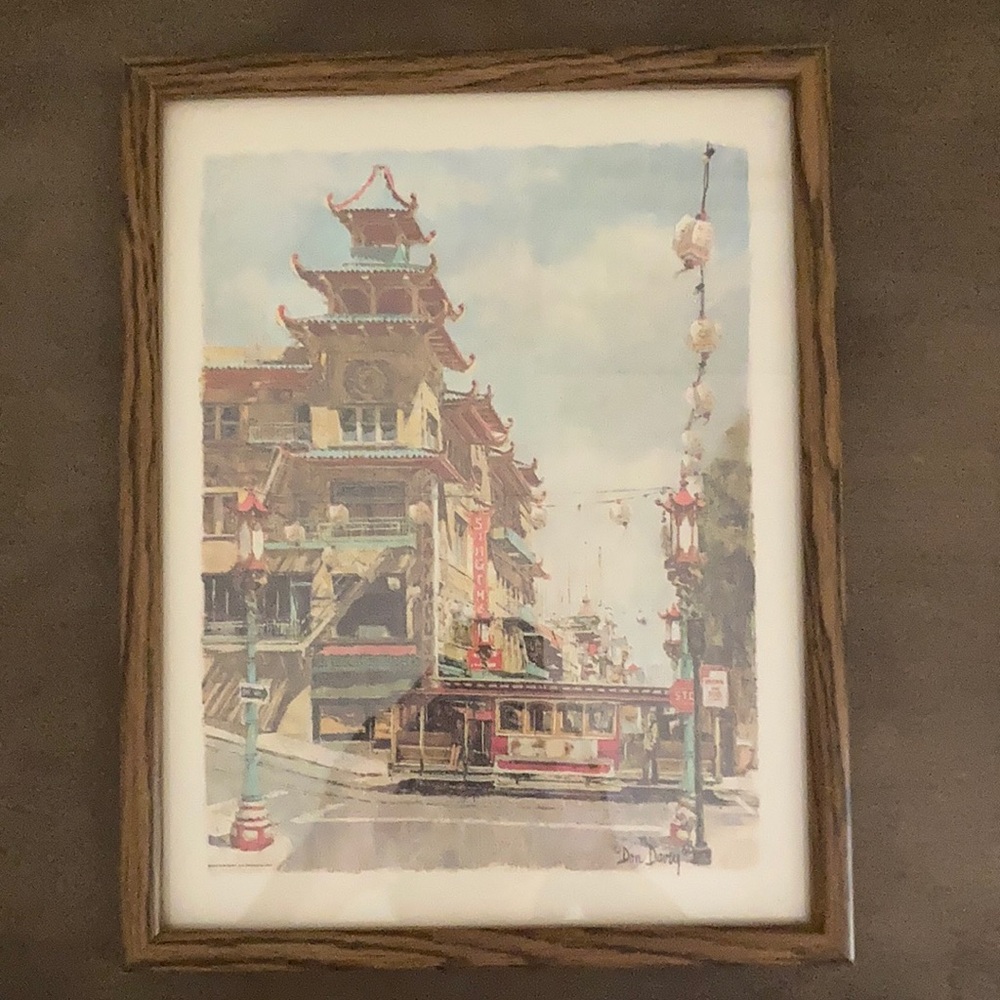 ⛰⛩ 1968 Don Davey Print Chinatown Dragon Gate Framed Print - VERY GOOD! 🚠🖍